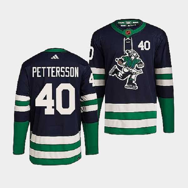 Mens Vancouver Canucks #40 Elias Pettersson Navy 2022 Reverse Retro Stitched Jersey Dzhi->vancouver canucks->NHL Jersey